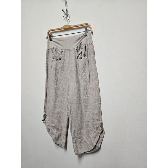 100% Linen Italian Cropped Trousers Size Large - Picture 2 of 8